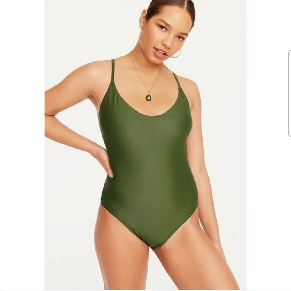 J Crew re-imagined Scoopneck Safari Green Low Cut One Piece Swimsuit Size 18